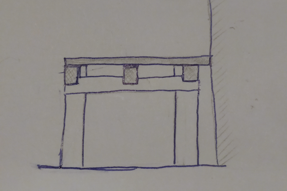 Conceptual design of the bed frame. Side view.